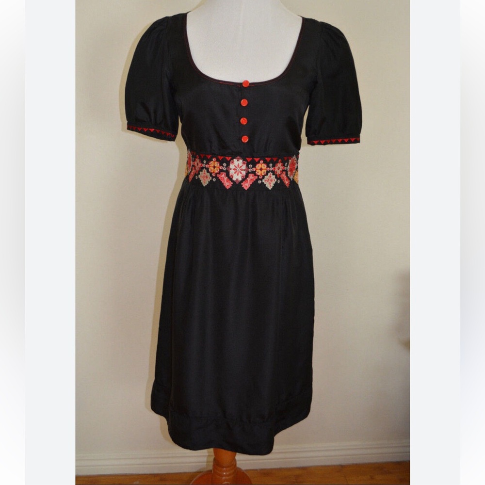 Anthropologie Viola silk embroidered “Martigny” black dress!! Rare find!!!